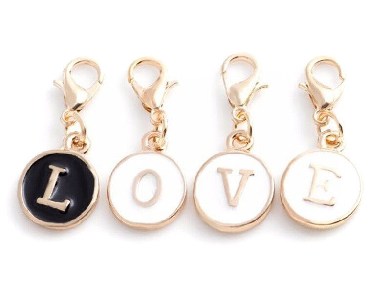 14k Yellow Gold 4 Piece Set LOVE Charms With Clasp For Necklace Or Bracelets