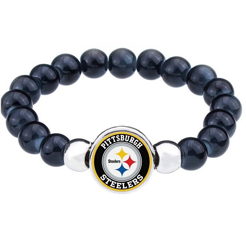Spec Pittsburgh Steelers Women'S Men'S Black Beaded Link Bracelet W Gift Pkg D1