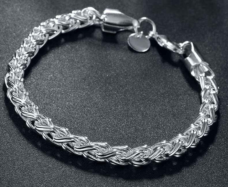 Tibetian Sterling Silver Bracelet Womens 7-1/2" Twist Rope Chain wGiftP D135
