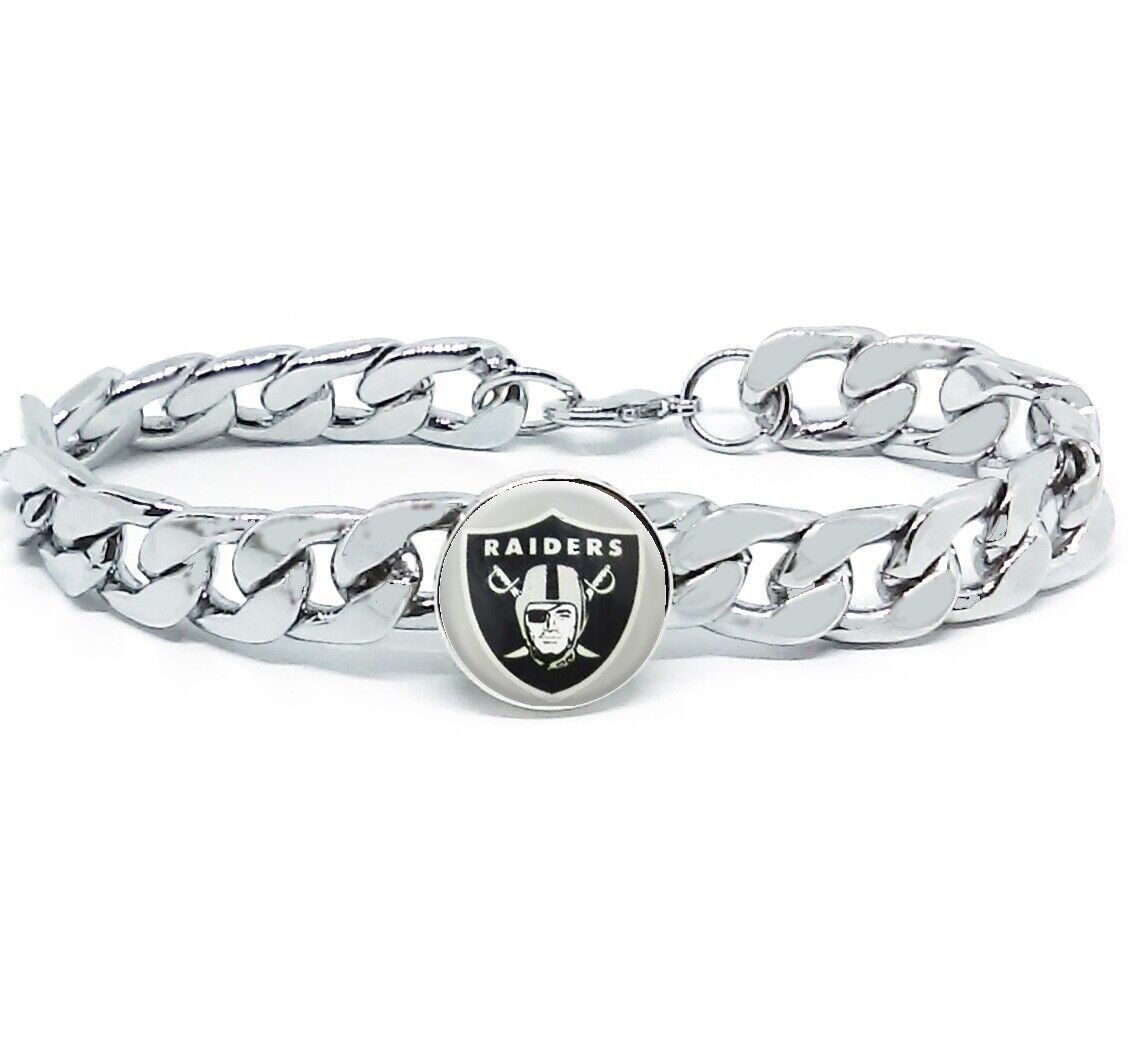 Las Vegas Raiders Silver Mens Curb Link Chain Bracelet Football W Gift Pk D4