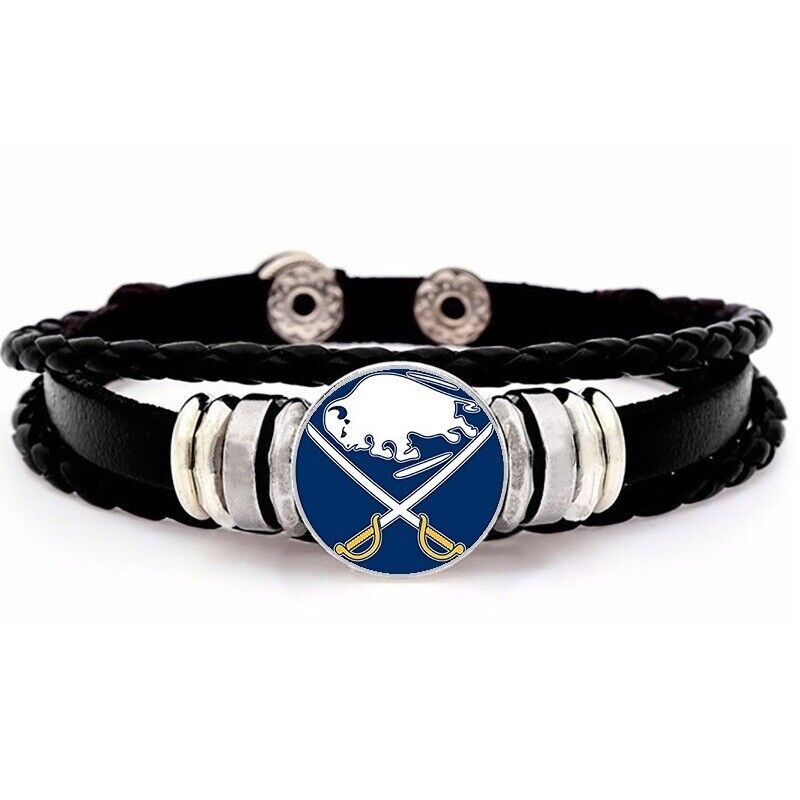 Buffalo Sabres Black Leather Hockey Bracelet Gift D14
