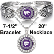 Kansas State Wildcats Womens 925 Sterling Silver Necklace Bracelet Set D3D18