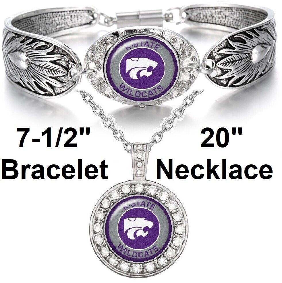 Kansas State Wildcats Womens 925 Sterling Silver Necklace Bracelet Set D3D18