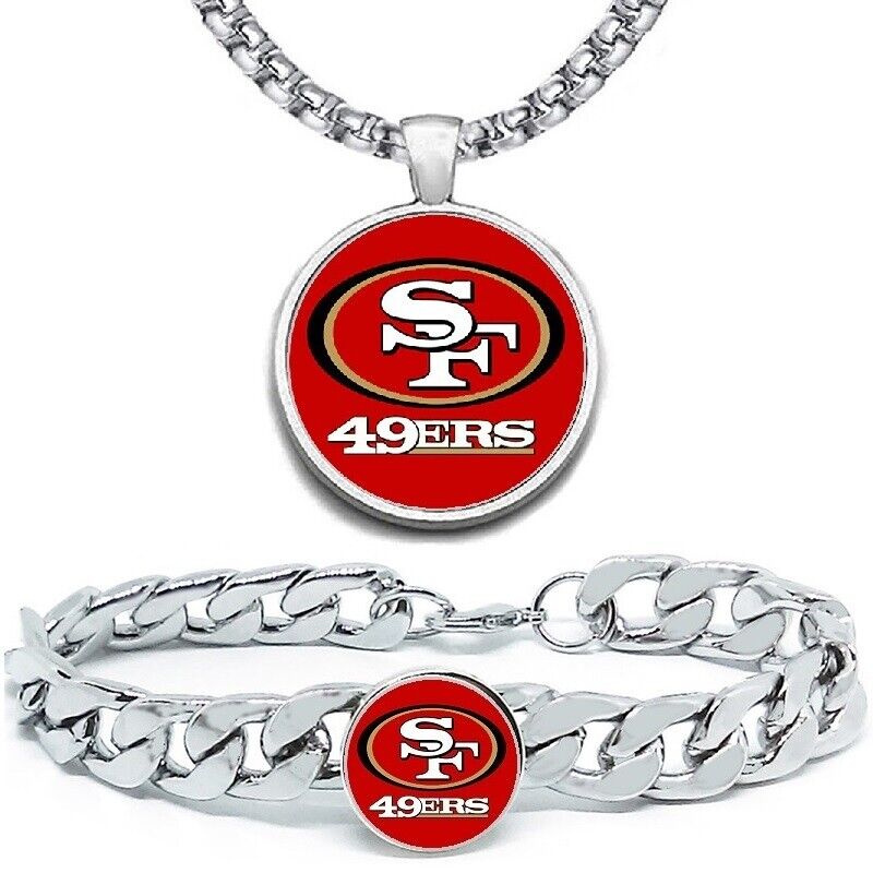 Large San Francisco 49Ers Mens 24" Necklace Bracelet Gift Set Stainless D4D30