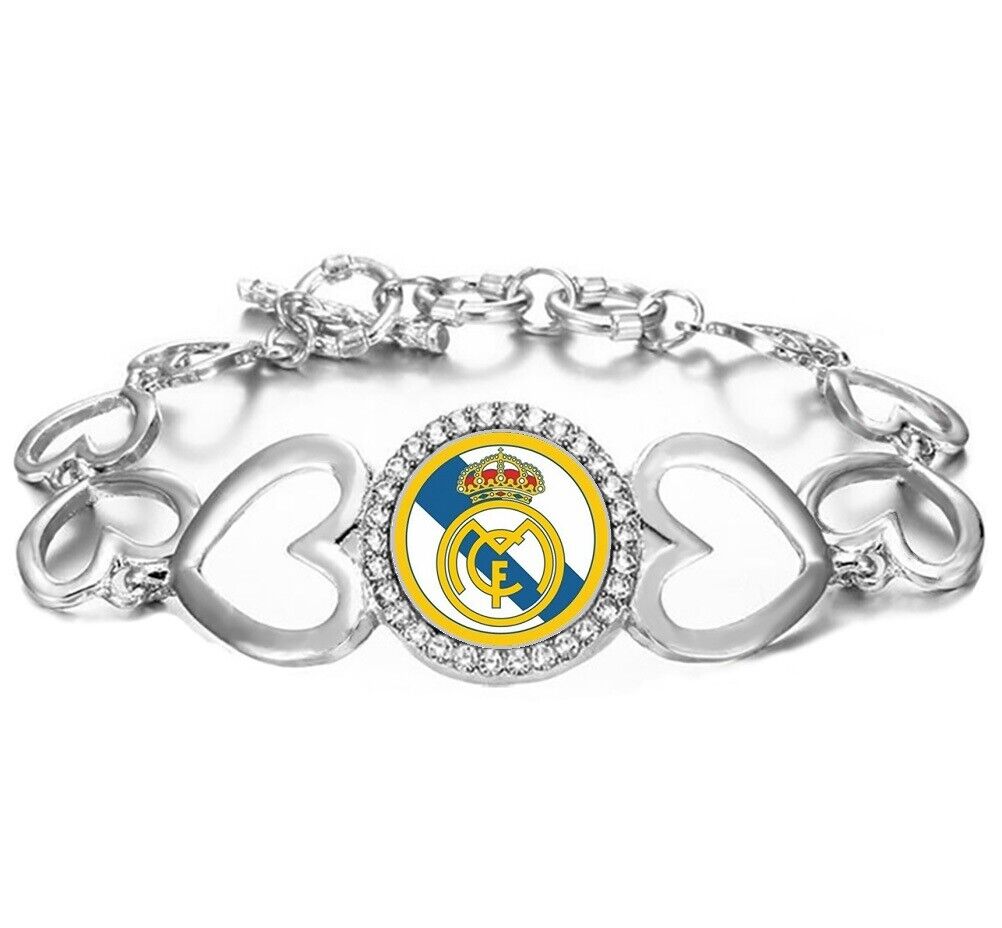 Real Madrid Fubol Womens Silver Heart Link Bracelet Jewelry Gift W Giftpkg D27