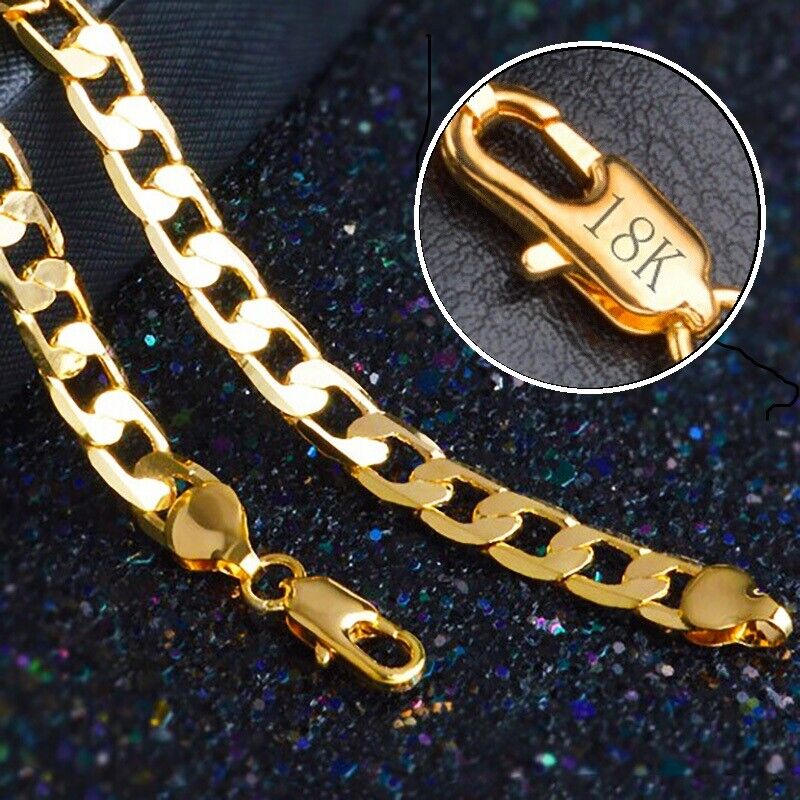 18k Yellow Gold Womens 20" Stylish 4mm Curb Box Link Chain Necklace