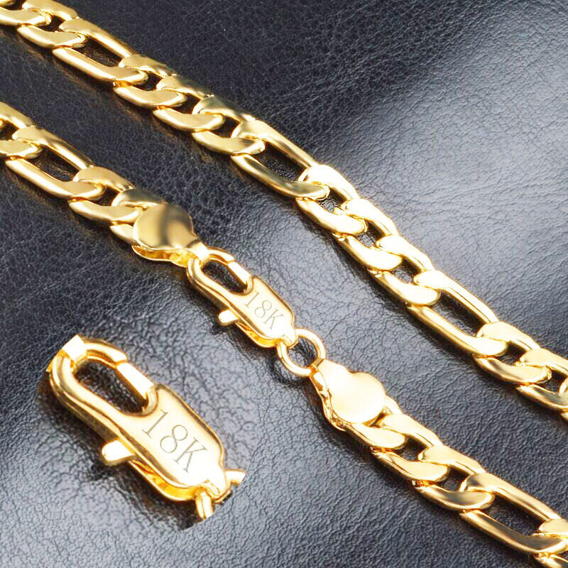 18k Yellow Gold Womens 18" Figaro Wide 8mm Link Chain Necklace Filled D292