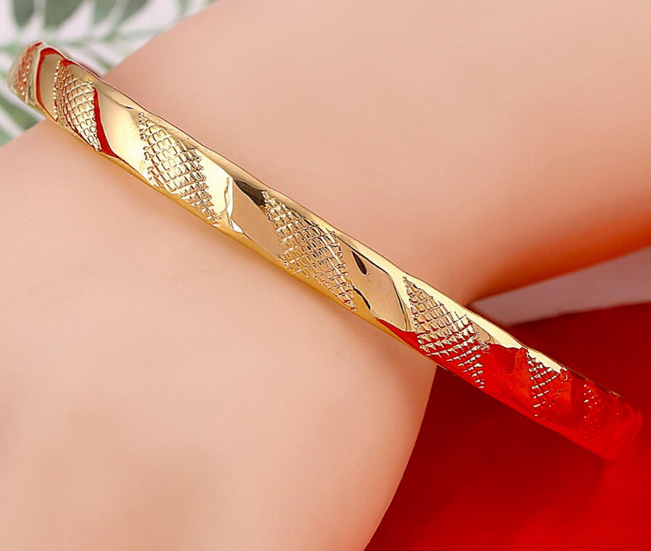 18k Gold Bracelets Bangle Womens Slip Over Opulent Style +FreeGiftPkg D41671