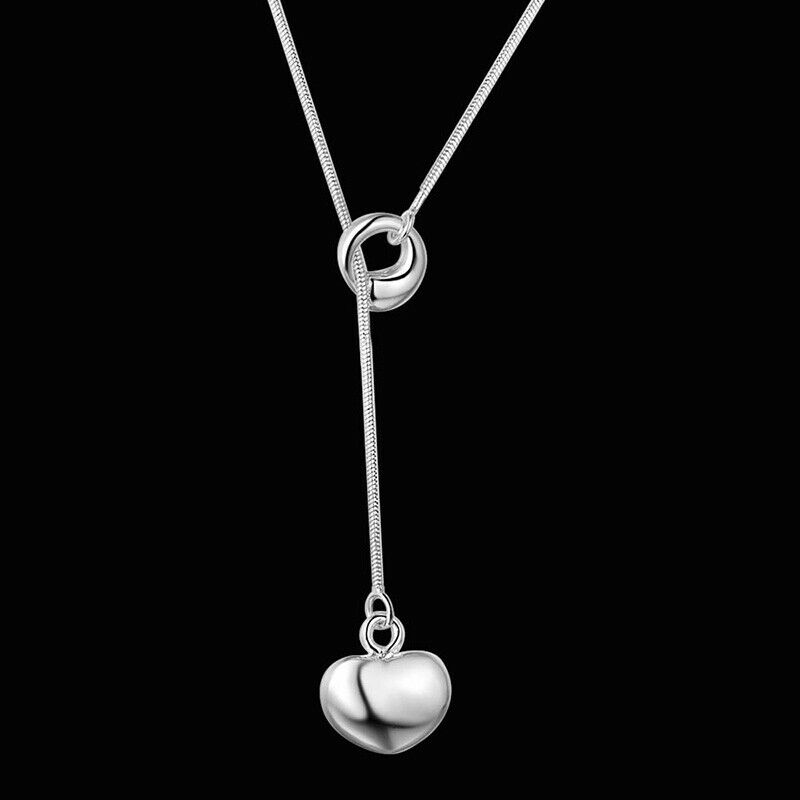 925 Sterling Silver Womens Adjust 16" to 18" Choker Drop Heart Key Necklace D307