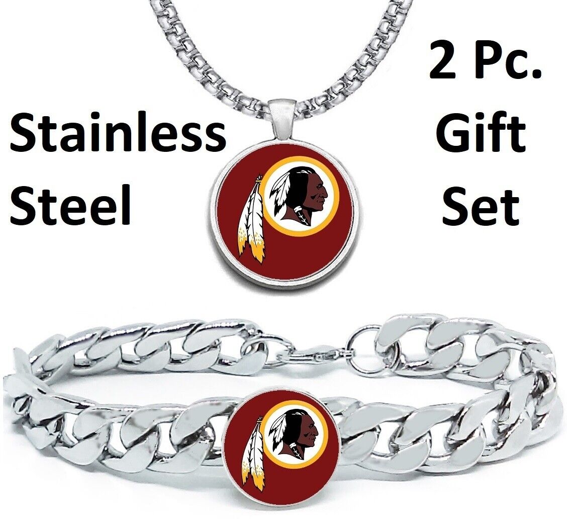 Large Washington Redskins Mens Gift Set Stainless 24" Necklace Bracelet D4D30