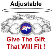 Denver Broncos Womens Silver Heart Link Adjust. Bracelet W Gift Pkg D27