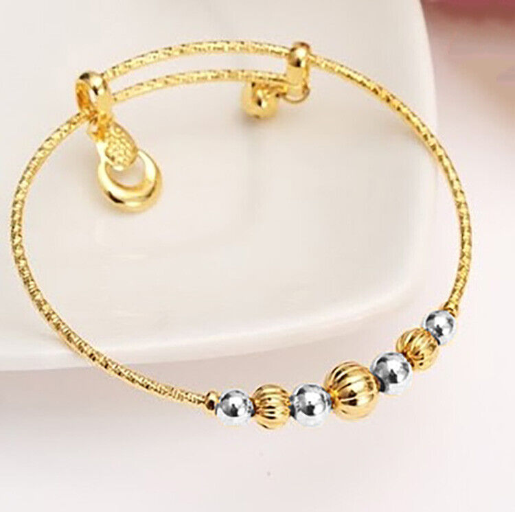 2 Pc. 18k Yellow Gold Bracelets Bangles Womens Adjustable 7-1/2" w Gift Pkg D790