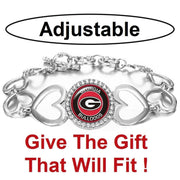 Georgia Bulldogs Womens Silver Heart Link Adjust. Bracelet W Gift Pkg D27