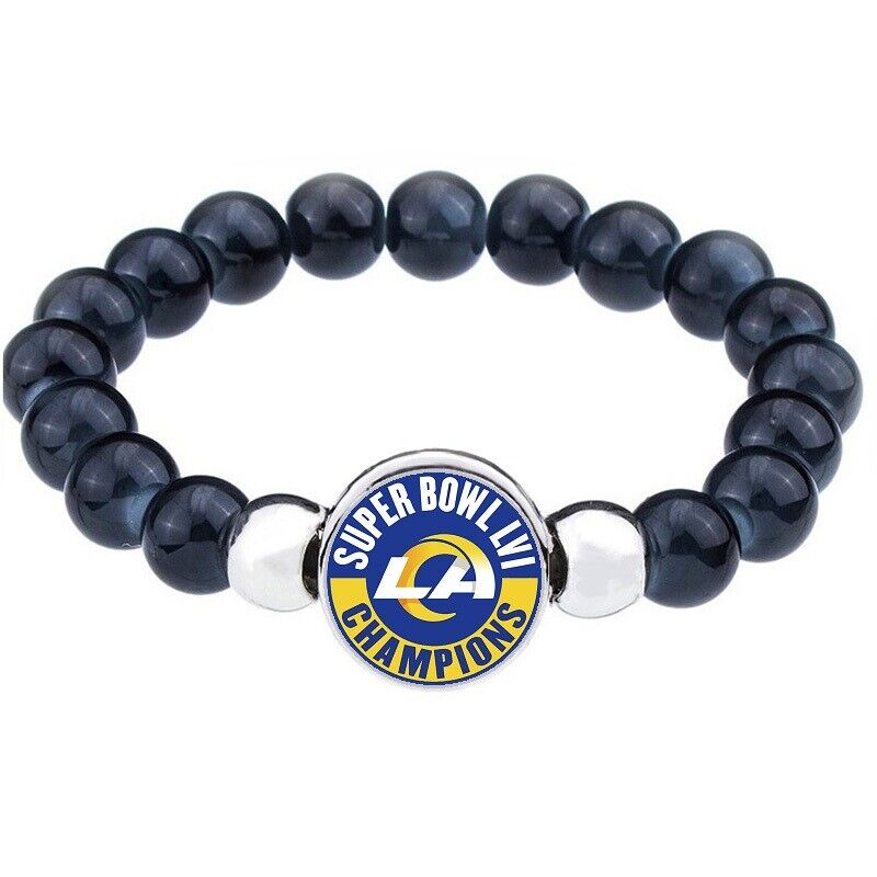 Special Los Angeles La Rams Super Bowl Womens Men Black Beaded Chain Bracelet D1