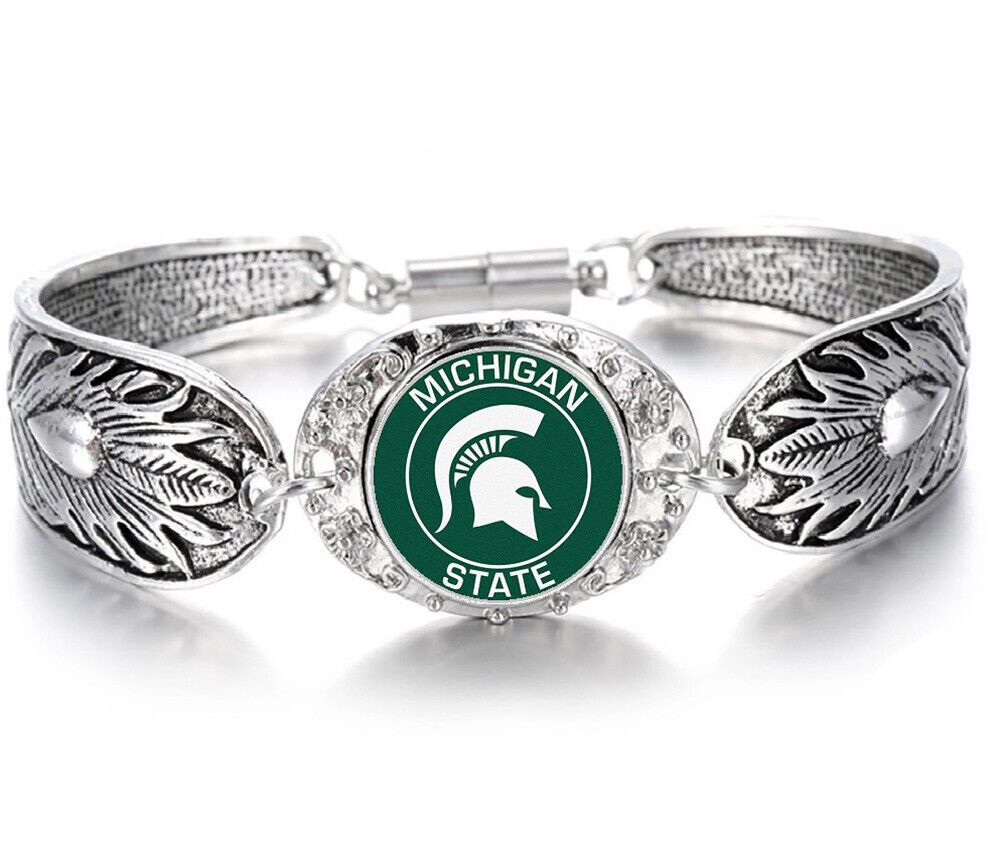 Michigan State Spartans Womens Sterling Silver Necklace With Bracelet Set D3D18