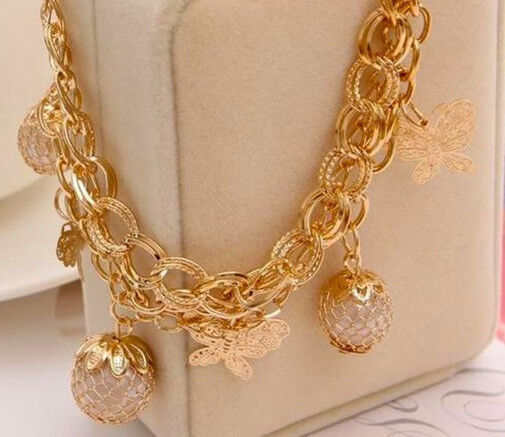 18k Gold Womens Chain Anklet Ankle Bracelet Butterfly, Pearl, Multi Layers D99