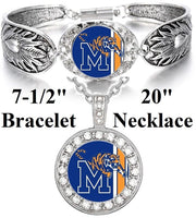 Memphis Tigers Womens 925 Sterling Silver Necklace Bracelet 2 Pc Gift Set D3D18