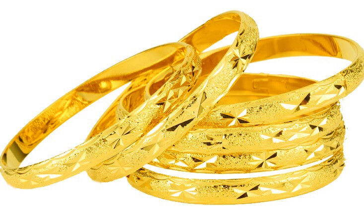 18k Yellow Gold Bracelets Bangle Womens Starburst Design Opening +GiftPkg D415-2