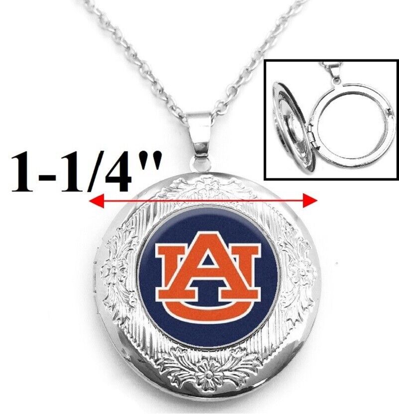 Auburn Tigers Womens Sterling Silver Link Chain Necklace, Locket D16
