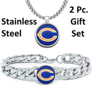 Large Chicago Bears Mens Gift Set Stainless 24" Necklace Bracelet D4D30