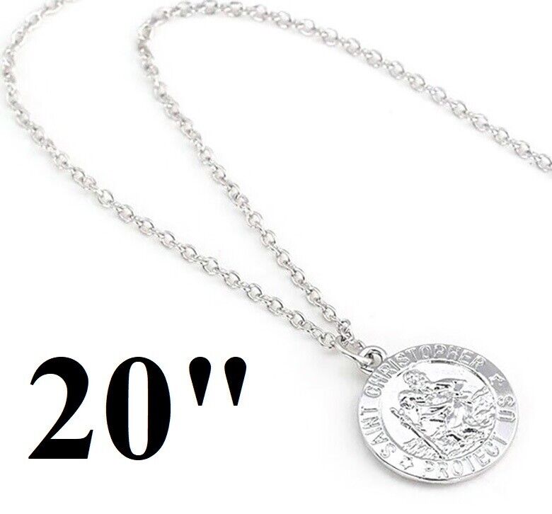 18" 20" 24" 925 Sterling Silver Womens Mens St Christopher Pendant Necklace