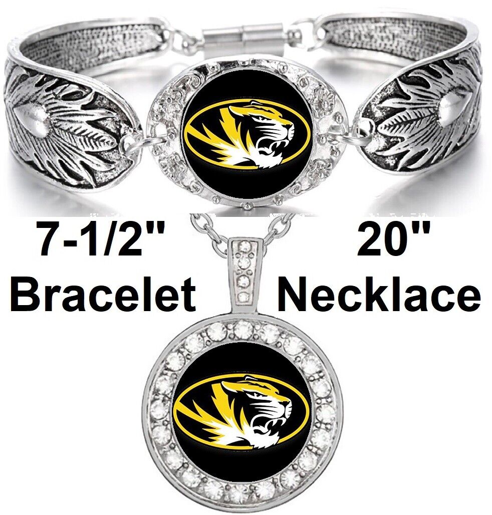 Missouri Tigers Womens 925 Sterling Silver Necklace And Bracelet Gift Set D3D18