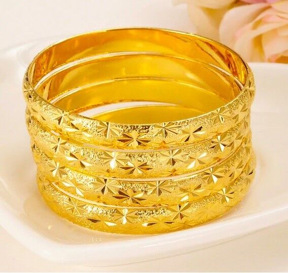 18k Yellow Gold Womens Opening Bracelets Bangles 7" Starburst Cut D630