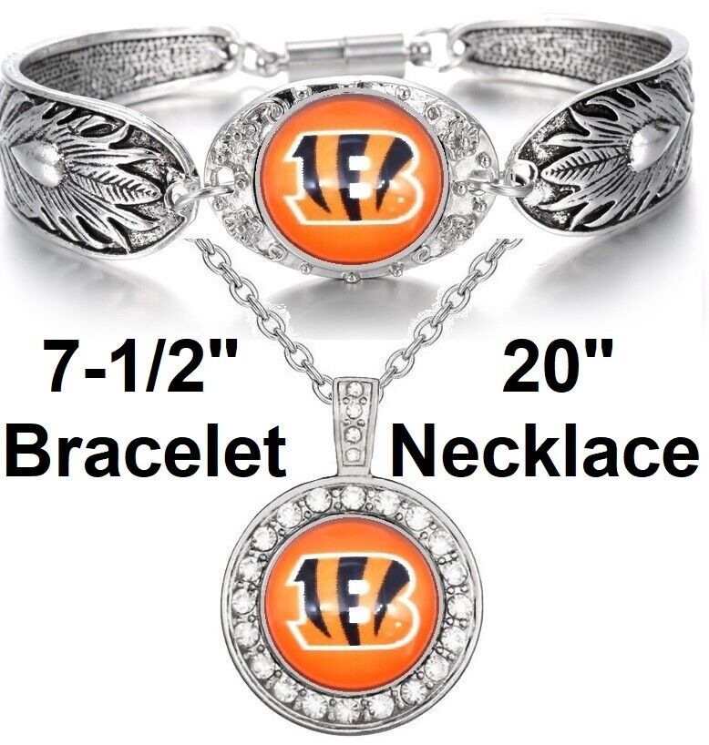 Cincinnati Bengals Gift Womens 925 Sterling Silver Necklace, Bracelet Set D3D18