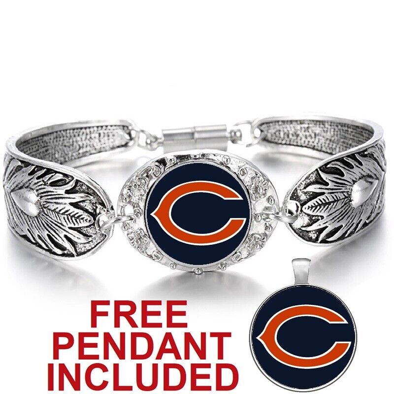 Chicago Bears Women'S Sterling Silver Bracelet Football Gift W Gift Pkg D3