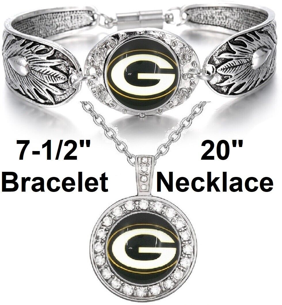 Green Bay Packers Gift Womens 925 Sterling Silver Necklace Bracelet Set D3D18