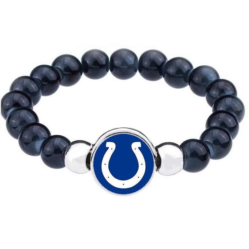 Indianapolis Colts Women'S Men'S Black Beaded Chain Bracelet + Giftpkg D1-1