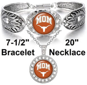 Texas Longhorns Mom Womens 925 Sterling Silver Necklace Bracelet Gift Set D3D18