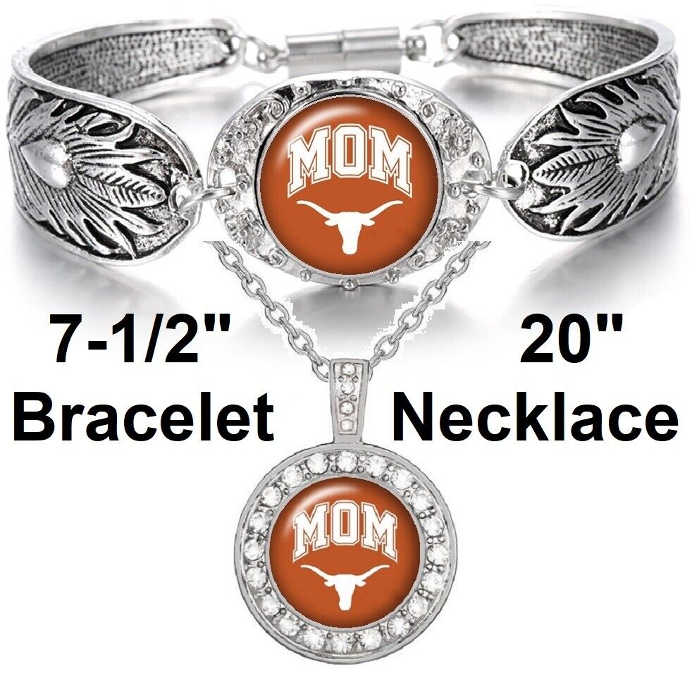 Texas Longhorns Mom Womens 925 Sterling Silver Necklace Bracelet Gift Set D3D18