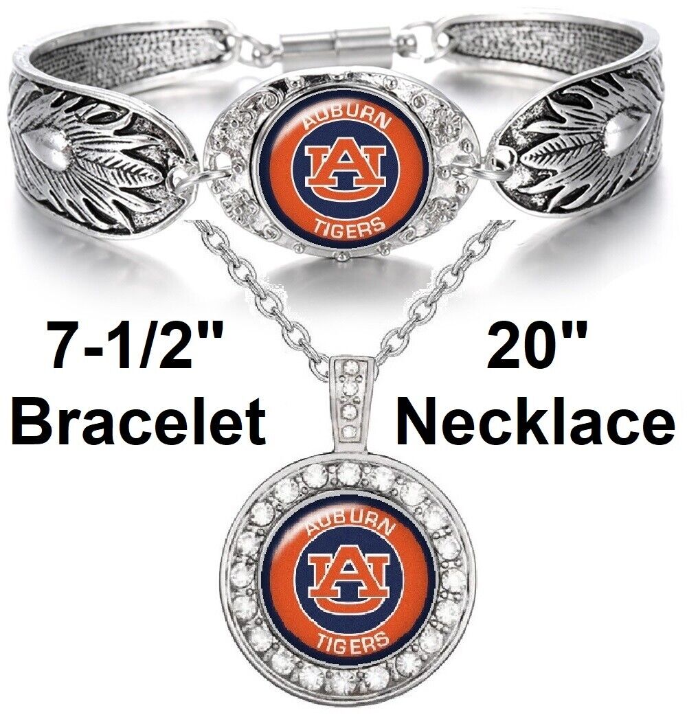 Auburn Tigers Womens 925 Sterling Silver Necklace Bracelet Gift Set State D3D18