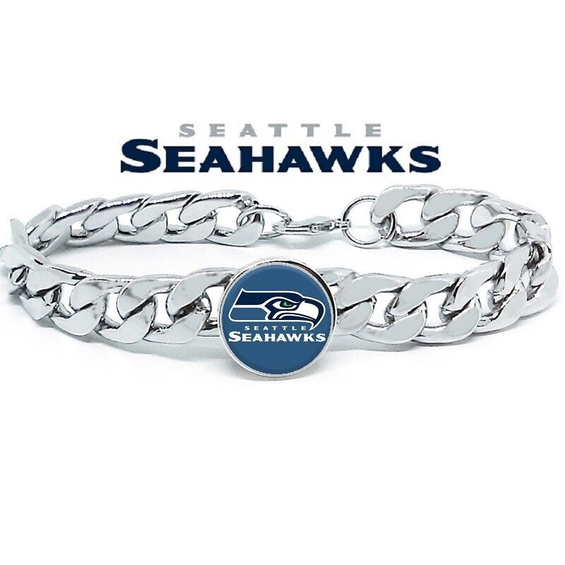 Seattle Seahawks Silver Womens Curb Link Chain Bracelet Football Gift D4