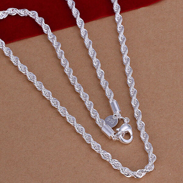 925 Sterling Silver Women's Rope Chain 30" Link Necklace +Free Velvet D184