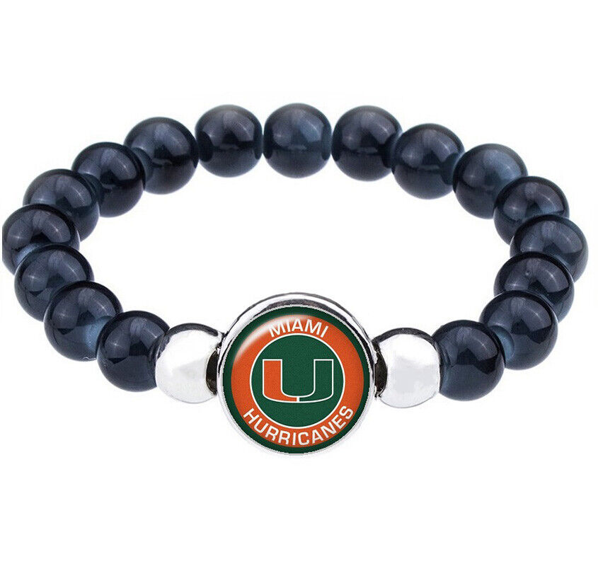 University Of Miami Hurricanes Womens Mens Black Bead Chain Bracelet Gift D1