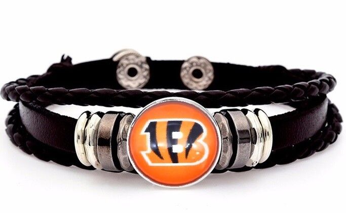 Cincinnati Bengals Mens Womens Black Leather Bracelet Football + Giftpg D14-1