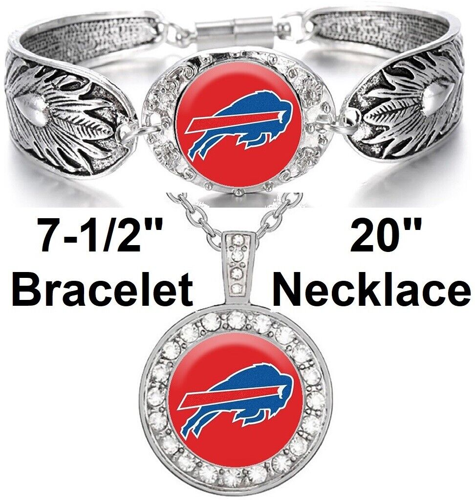 Buffalo Bills Gift Set Womens 925 Sterling Silver Necklace With Bracelet D3D18