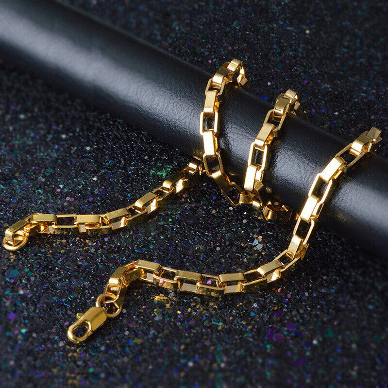 18k Yellow Gold 24" Men's Italian 6mm Box Link Chain Necklace wGiftPg D795
