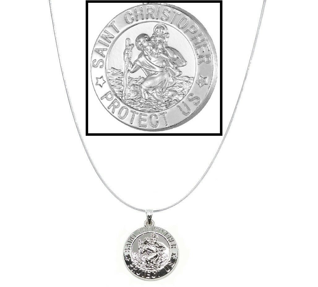 925 Sterling Silver Women's Snake Chain 18" 20" 24" Saint Christoper Necklace