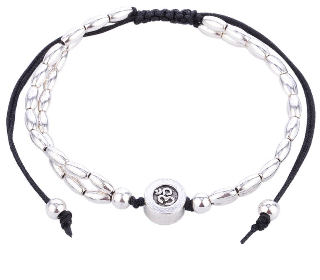 Women's Black Gun Metal Yoga Silver Beaded Chain Anklet Ankle Bracelet D618