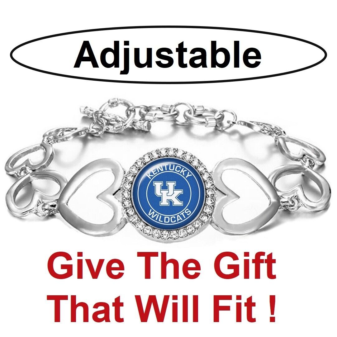 Kentucky Wildcats Womens Silver Heart Link Bracelet W Gift Pkg D27