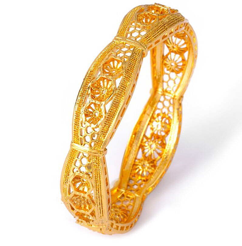 18k Yellow Gold Women's 15mm Bracelet Bridal Bangle Bangladesh w Gift Pkg D764