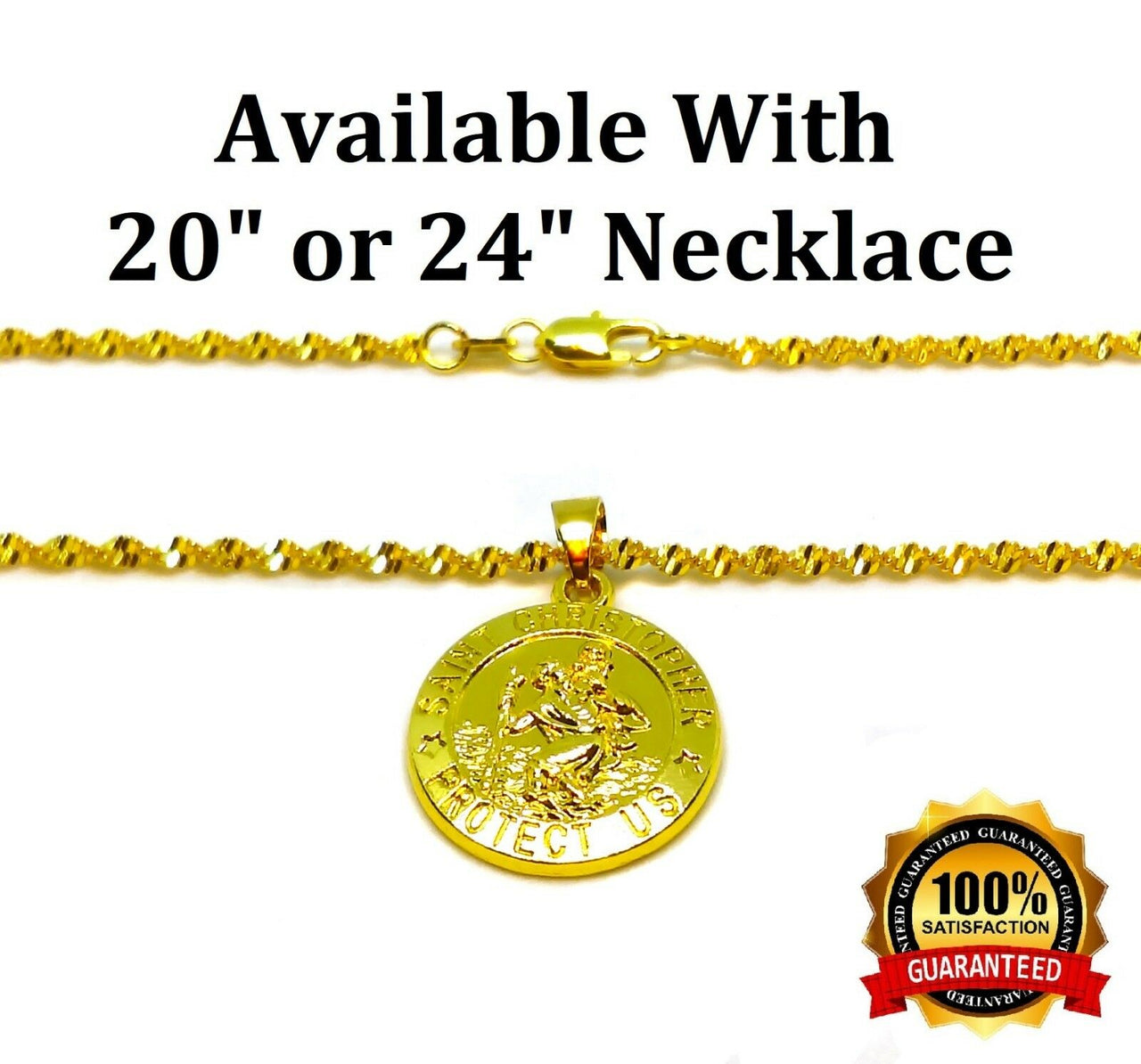18k Yellow Gold Link 20" 24" 30" Chain Womens Mens Necklace St. Christopher Pend