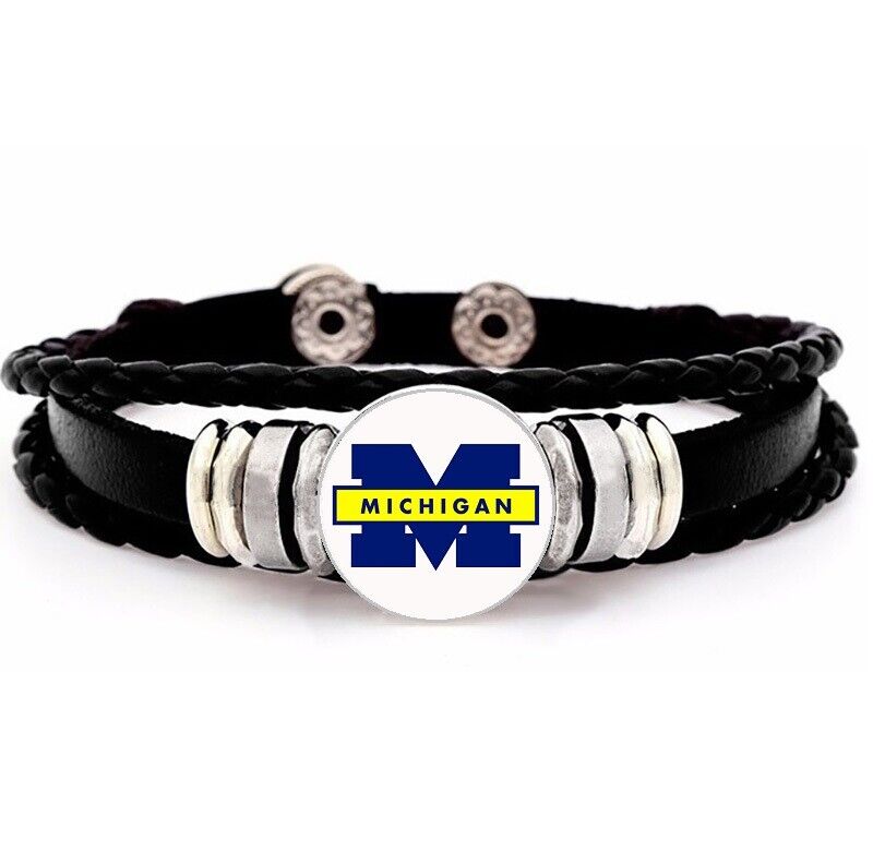 Special University Of Michigan Mens Womens Black Leather Bracelet W Giftpk D14