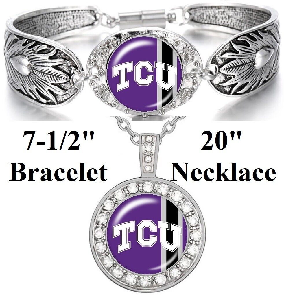 2Pc Gift Set Tcu Horned Frogs Womens 925 Sterling Silver Necklace Bracelet D3D18