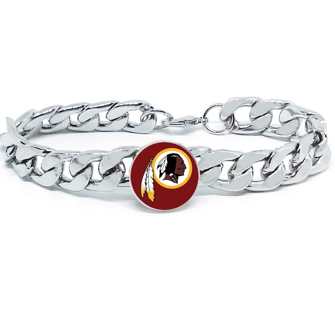 Washington Redskins Silver Mens Curb Link Chain Bracelet Football Gift D4-1