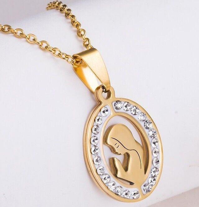 18k Yellow Gold Womens Lady Chain 20" Necklace Virgin Mary Pend. Guadalupe D673