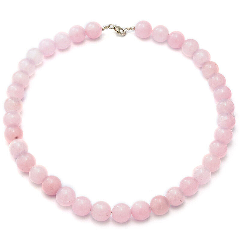 Womens 925 Sterling Silver Natural Pink 12mm Rose Quartz Necklace w Gift Pk D827
